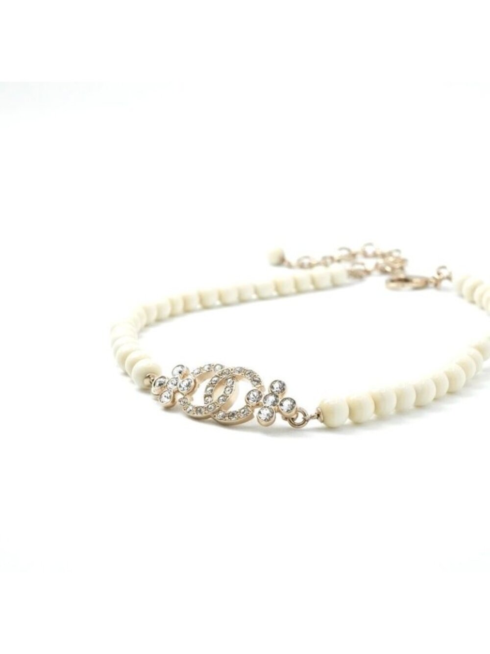 Chanel Pendant Choker Gold White CC Logo Rhinestone